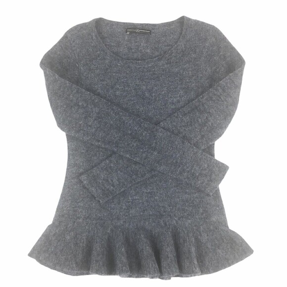 Peruvian Connection Sweater Pullover Baby Alpaca Wool Ruffled Blue Gray Size S - Picture 7 of 10